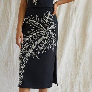 HTF Anthropologie Maeve Embroidered Midi Skirt
